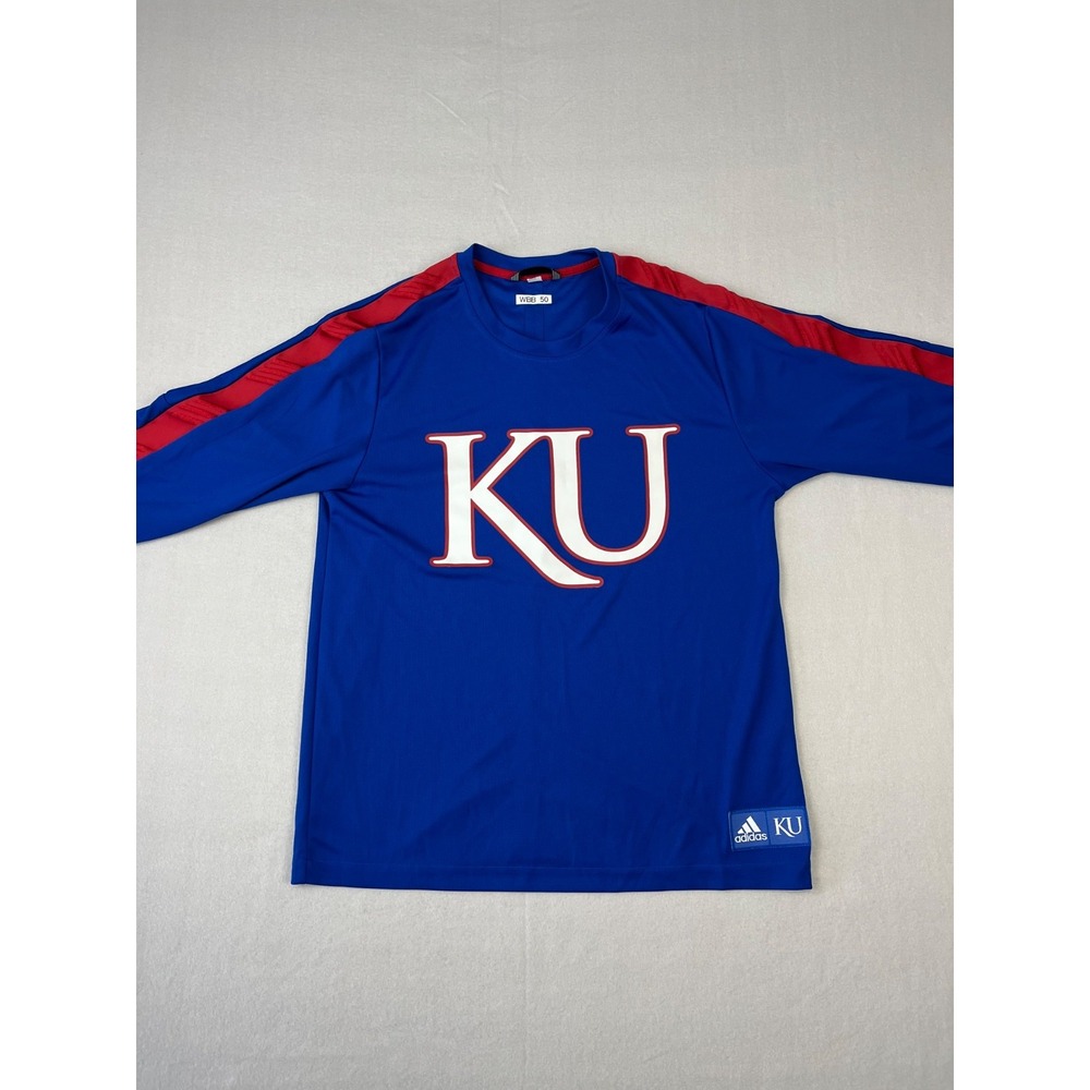 Unv Of Kansas Jayhawks Basketball Warm Up Shirt Mens L Blue Adidas KU Team Issue